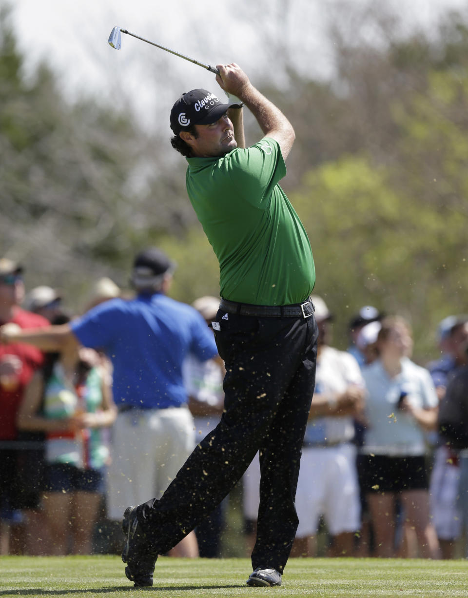 Steven Bowditch, of Australia, watches his tee shot on the third hole during the final round of the Texas Open golf tournament on Sunday, March 30, 2014, in San Antonio. (AP Photo/Eric Gay)