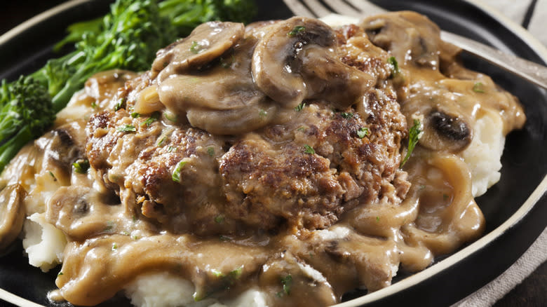 Salisbury steak in mushroom gravy