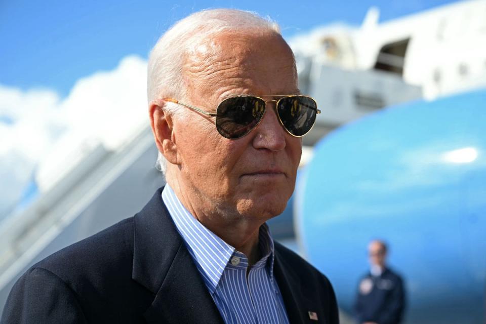 Joe Biden speaks with the press before boarding Air Force One prior to departure from Dane County Regional Airport in Madison, Wisconsin, July 5, 2024 (AFP via Getty Images)