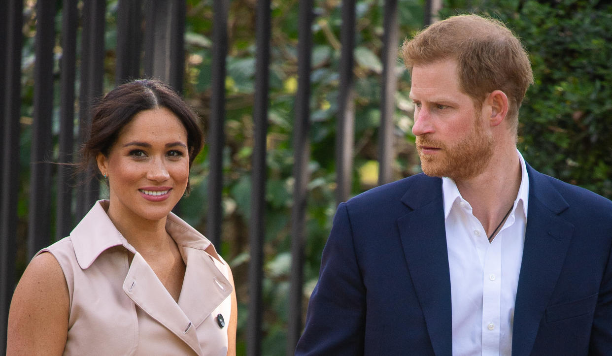 The Duke and Duchess of Sussex attend a creative industries and business reception at the British High Commissioner's residence in Johannesburg, South Africa, on day 10 of their tour of Africa. PA Photo. Picture date: Monday September 23, 2019. See PA story ROYAL Tour. Photo credit should read: Dominic Lipinski/PA Wire (Photo by Dominic Lipinski/PA Images via Getty Images)