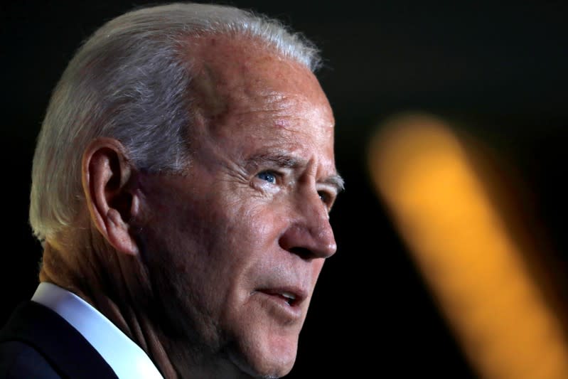 FILE PHOTO: Democratic presidential candidate former Vice President Joe Biden delivers a speech during the Women's Leadership Forum in Washington