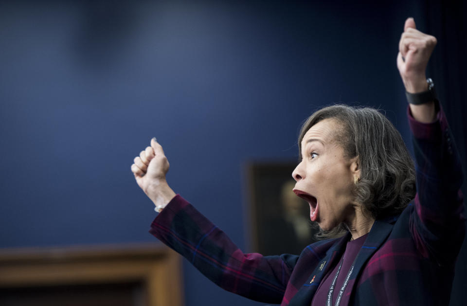 Rep.-elect Lisa Blunt Rochester (D-Del.) reacts after drawing the No.&nbsp;4 chip during the New Member Orientation Room Lottery Draw for office space at the Capitol on Dec. 1, 2016.