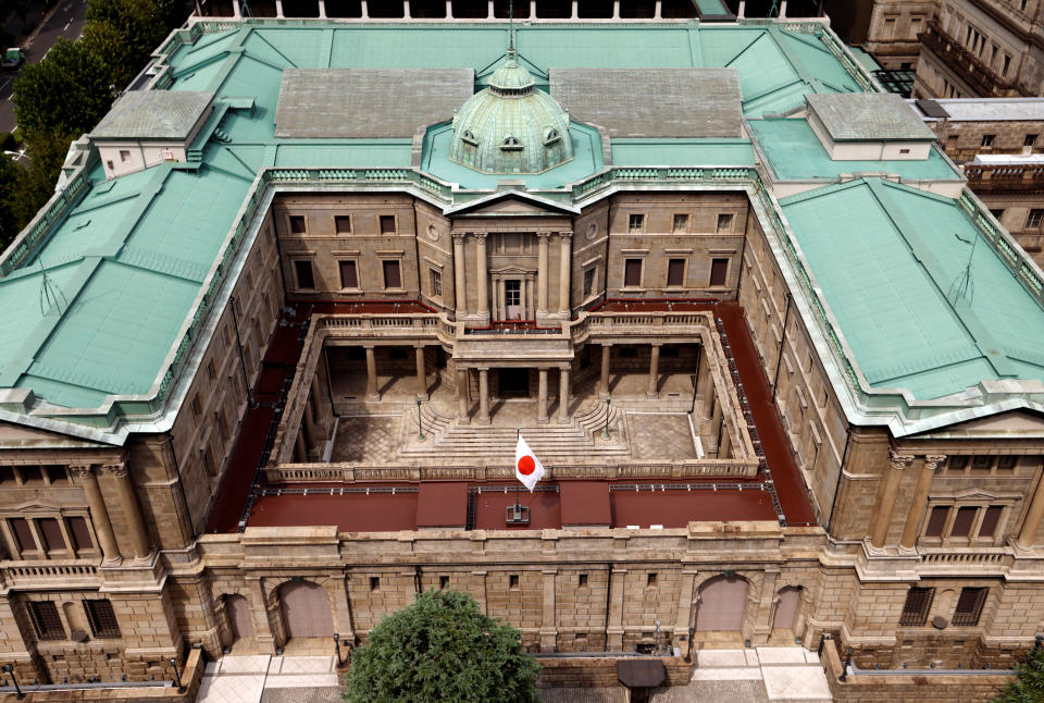 Japanese national flag is hoisted atop the headquarters of Bank of Japan in Tokyo, Japan September 20, 2023.  REUTERS/Issei Kato