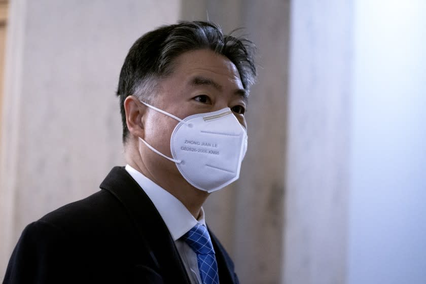 WASHINGTON, DC - FEBRUARY 13: Rep. Ted Lieu (D-CA) arrives before the fifth day of the Senate Impeachment trials for former President Donald Trump on Capitol Hill on February 13, 2021 in Washington, DC. The Senate approved 55-45 a request to consider calling witnesses in the second impeachment trial of Donald Trump, a move that may extend the trial. (Photo by Stefani Reynolds - Pool/Getty Images)