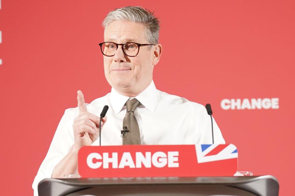 Labour Party leader Sir Keir Starmer makes his first keynote speech of the general election campaign during a visit to Lancing in West Sussex (PA Wire)