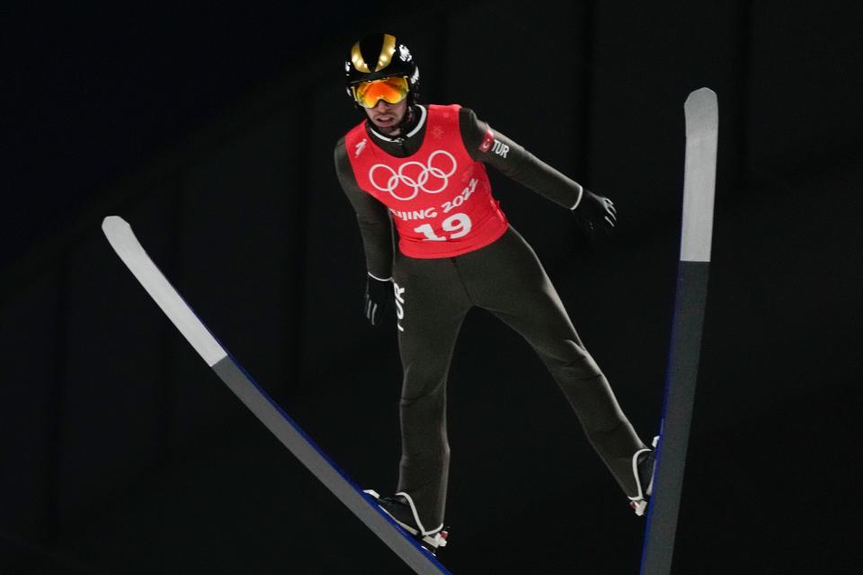 Olympic ski jumper in the air