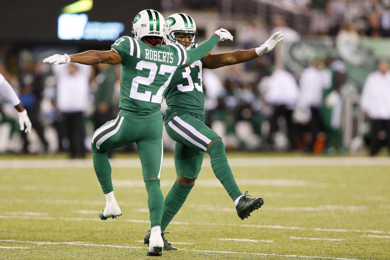 The New York Jets had a ball against the Buffalo Bills on Sunday night football. (AP Photo/Kathy Willens)