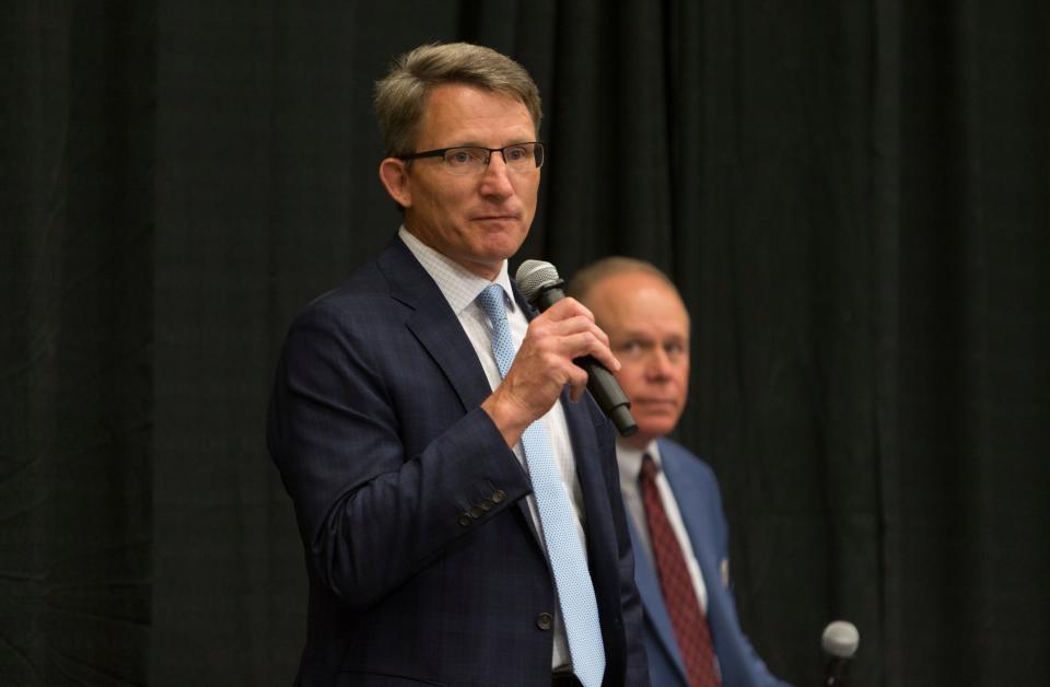 Joe Elison, a candidate running for Utah House District 72, speaks during a debate hosted by the Washington County Republican Party for local candidates ahead of the upcoming primary election. The debates were held at the Dixie Convention Center in St. George on Tuesday, May 17, 2022.