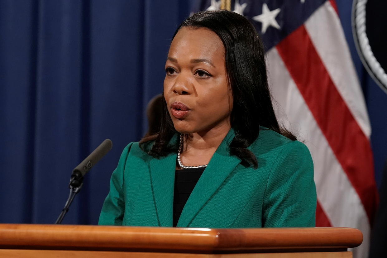 Assistant Attorney General for Civil Rights Kristen Clarke speaks during a news conference where U.S. Attorney General Merrick Garland (not pictured) announced that the Justice Department will file a lawsuit challenging a Georgia election law that imposes new limits on voting, at the Department of Justice in Washington, D.C., U.S., June 25, 2021. (Ken Cedeno/Reuters)