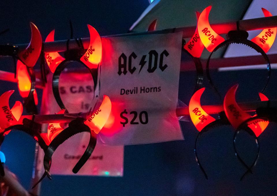 AC/DC branded devil horns are seen for sale during the Power Trip Music Festival at the Empire Polo Club in Indio, Calif., Saturday, Oct. 7, 2023.