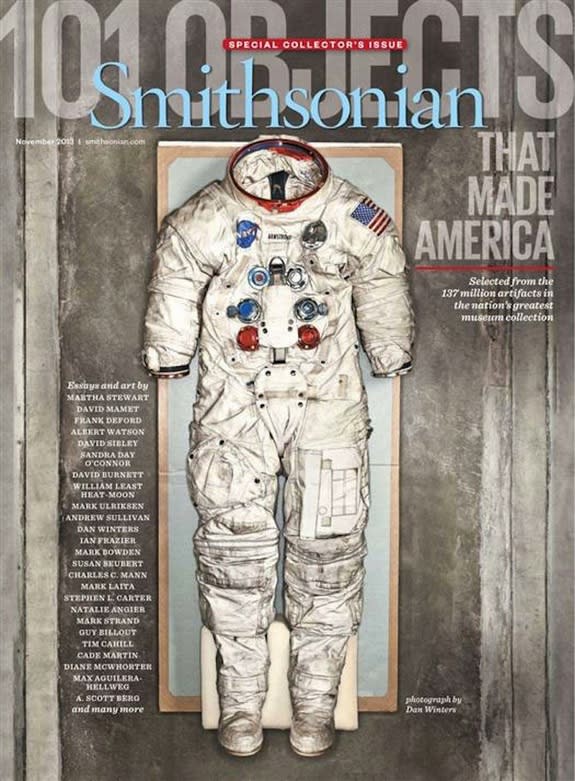 Neil Armstrong's spacesuit appears on the cover for Smithsonian Magazine's special collector's issue, "101 Objects that Made America."