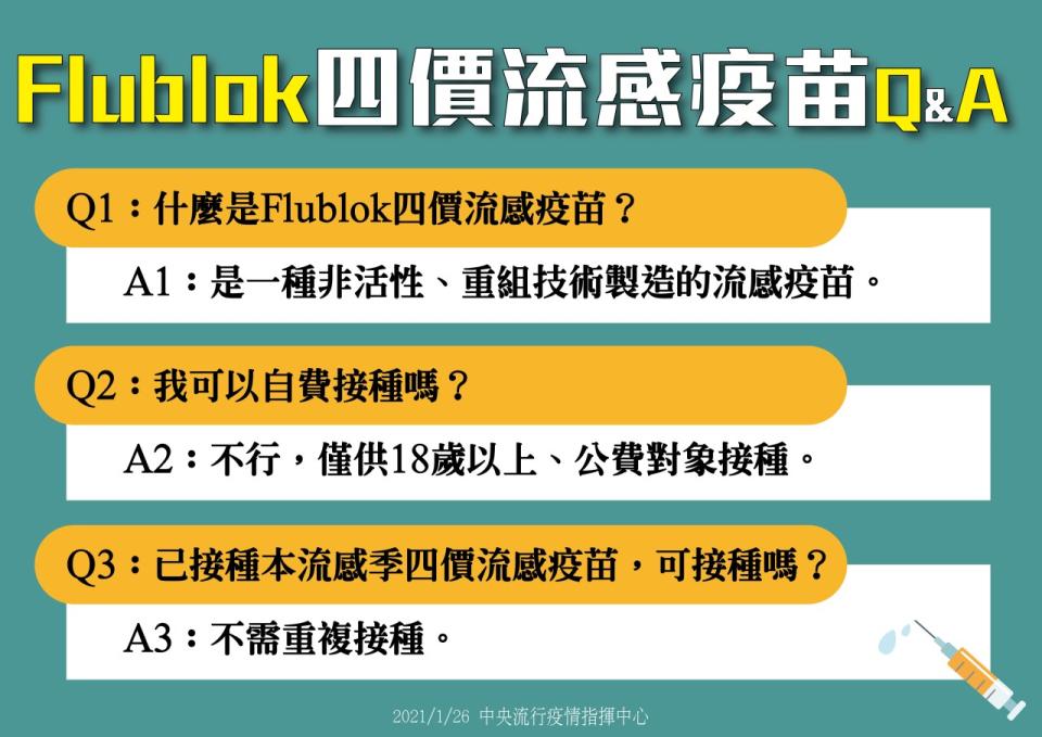 自今年1月30日起，公費流感疫苗擴大提供全國6個月以上尚未接種的人接種。   圖：取自衛生福利部臉書