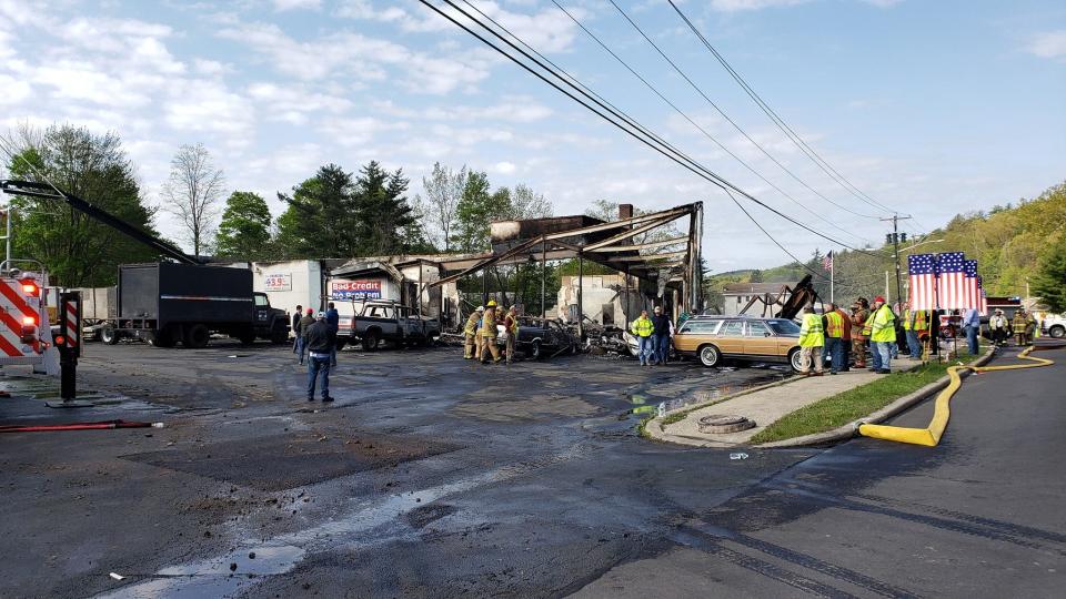 A massive fire damaged an Ellenville car dealership Thursday morning on Main Street.