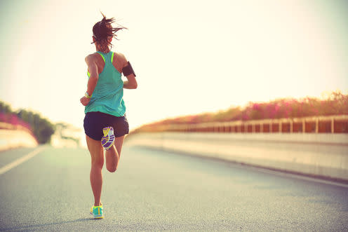 <span class="caption">High-mileage running training leads to more spring-like behaviour in the legs.</span> <span class="attribution"><a class="link " href="https://www.shutterstock.com/image-photo/young-woman-runner-running-on-city-359568020?src=VFNBTj6GM9wEC_x_XTfpeg-1-0" rel="nofollow noopener" target="_blank" data-ylk="slk:Shutterstock;elm:context_link;itc:0;sec:content-canvas">Shutterstock</a></span>