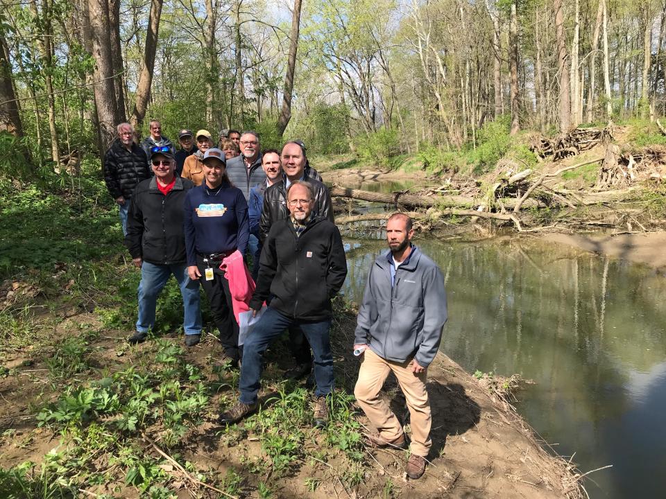 More than a dozen friends of the Black Fork gathered at the river north of Shelby to examine trees that had fallen since the cleanup project of 2018.