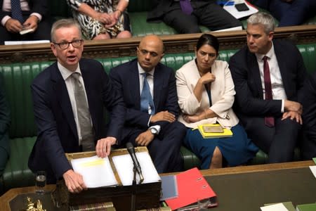 Britain's Chancellor of the Duchy of Lancaster Michael Gove speaks at the House of Commons in London