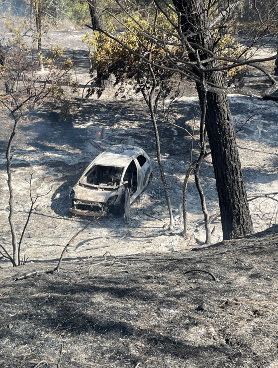Photo of a 42-year-old man's car that Cal Fire arson investigators say started the Park Fire in Chico, California, on July 24. The man's car is seen destroyed by the flames.
