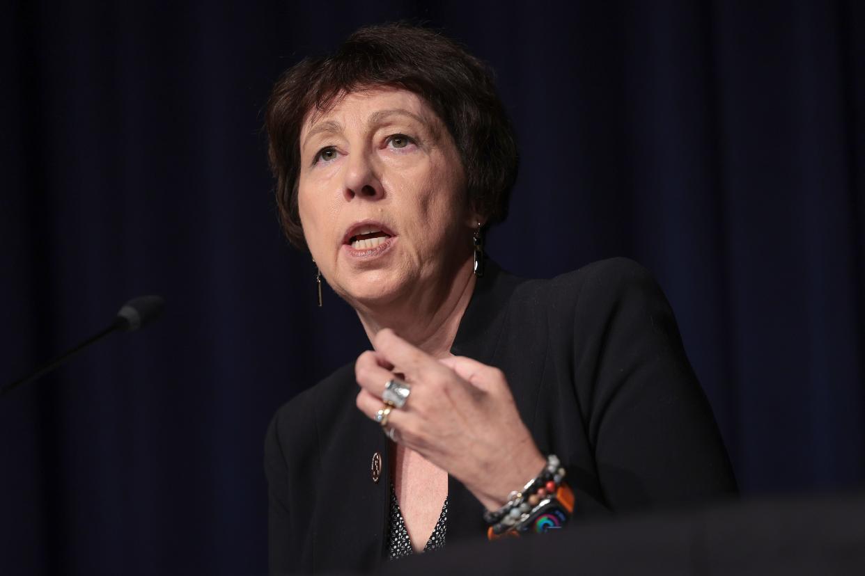 NASA Associate Administrator Nicola Fox speaks during a press conference at NASA headquarters as the agency unveils its findings in a report on UFOs, which it officially refers to as unidentified anomalous phenomena (UAP.)