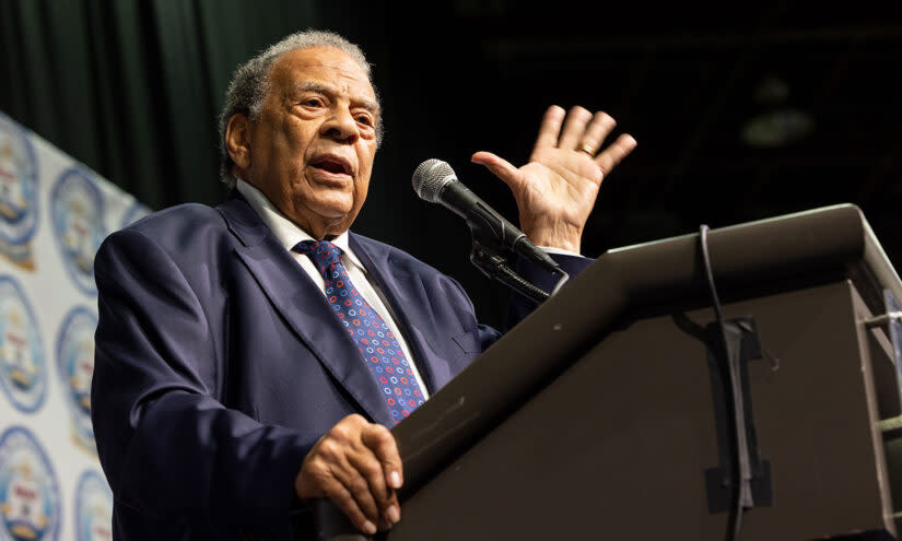Former Atlanta Mayor Andrew Young, who in 2014 asked the judge in Superintendent Beverly Hall’s criminal trial to be “merciful” and drop the case. Hall died of breast cancer in 2015. (Monica Morgan/Getty Images)