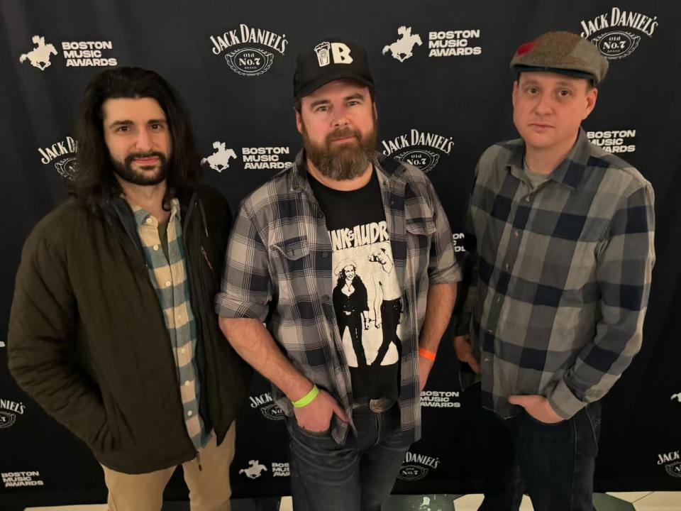 Some of the Kettle Burners at the recent Boston Music Awards: guitarist Dan DiBacco, from left, singer/guitarist Kier Byrnes and accordionist Jason McGorty