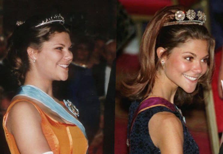 Prinzessin Victoria links im Jahr 1996 und rechts auf dem Innocence Ball 1997 (Bilder: AP)