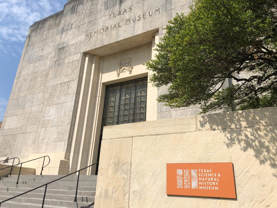 A new sign for the Texas Science & Natural History Museum appears outside the building known for nearly a century as the Texas Memorial Museum. The new name better reflects the focus of the museum, best known for its prehistoric fossils and wildlife dioramas.