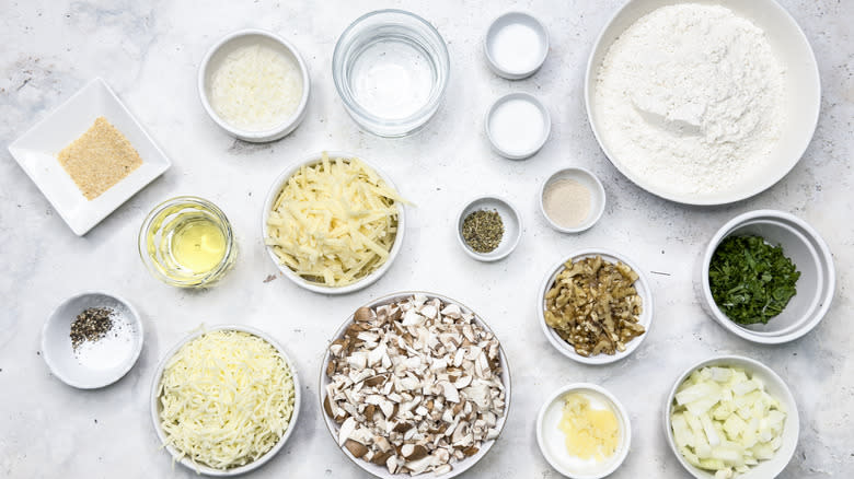 ingredients for mushroom and walnut stromboli 