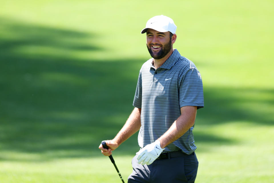 AUGUSTA, GEORGIA - APRIL 08: Scottie Scheffler of the United States walks on the 11th hole during a practice round prior to the 2024 Masters Tournament at Augusta National Golf Club on April 08, 2024 in Augusta, Georgia. (Photo by Andrew Redington/Getty Images)