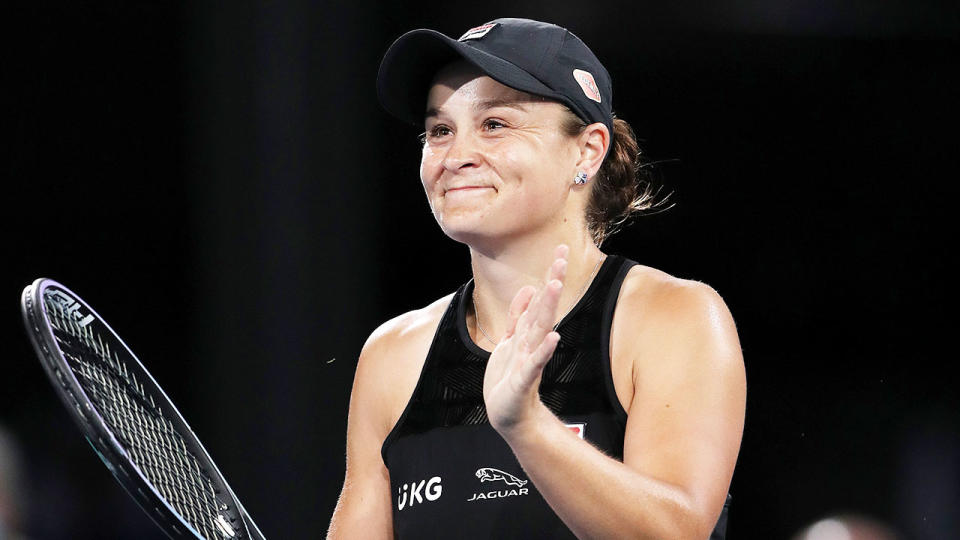 Seen here, Ash Barty thanks fans after a brilliant comeback win over Coco Gauff at the Adelaide International.