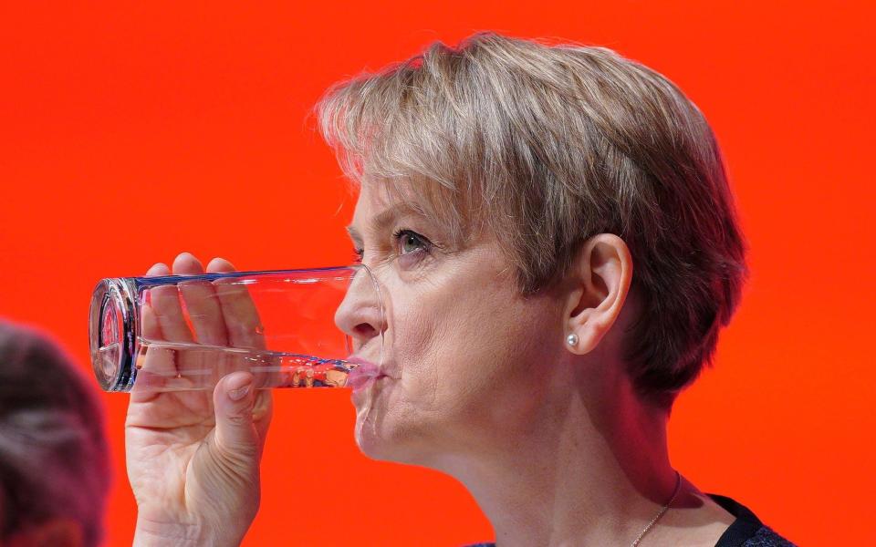 Yvette Cooper is pictured in the main hall at Labour Party conference in Liverpool today  - Peter Byrne /PA