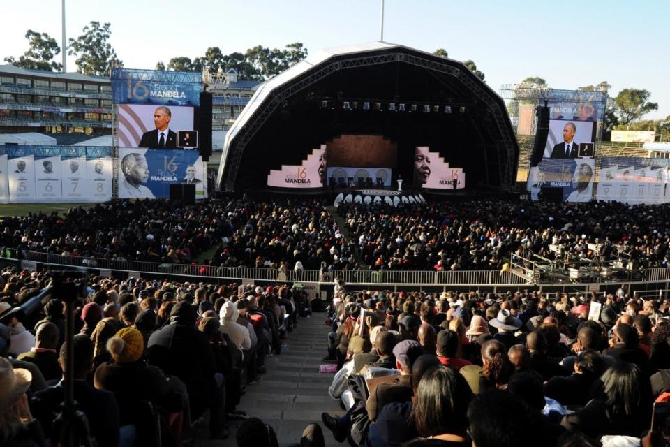 Mr Obama delivered his most high-profile speech since the end of his presidency at the annual Mandela Lecture (EPA)