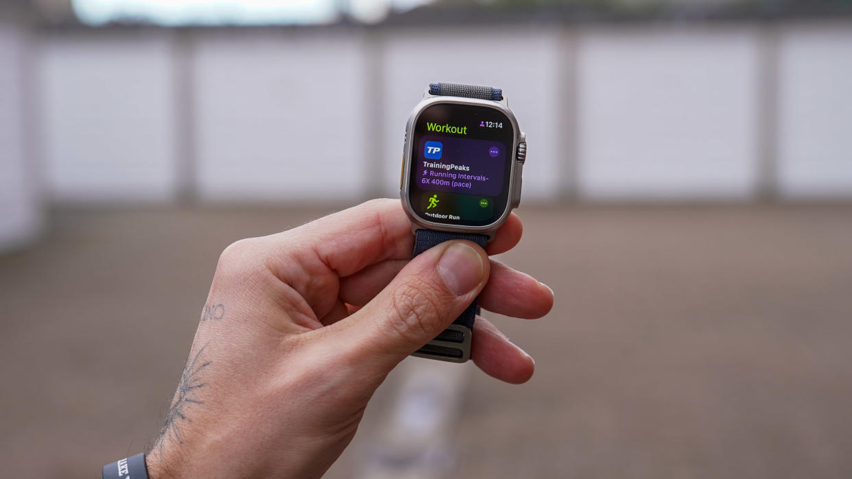  Apple Watch Ultra 2 displaying Training Peaks workouts. 