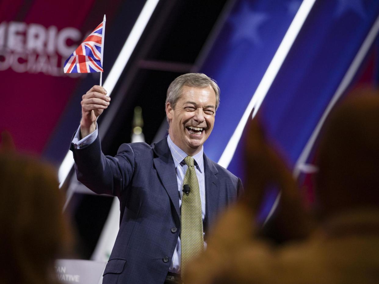 Nigel Farage speaks at the Conservative Political Action Conference 2020: Getty