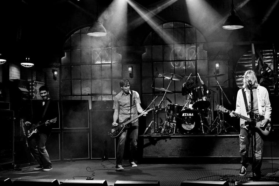 SATURDAY NIGHT LIVE -- Episode 1 -- Aired 09/25/1993 -- Pictured: Musical Guest Nirvana performs "Heart-Shaped Box" on September 25, 1993  (Photo by Gerry Goodstein/NBCU Photo Bank/NBCUniversal via Getty Images via Getty Images)