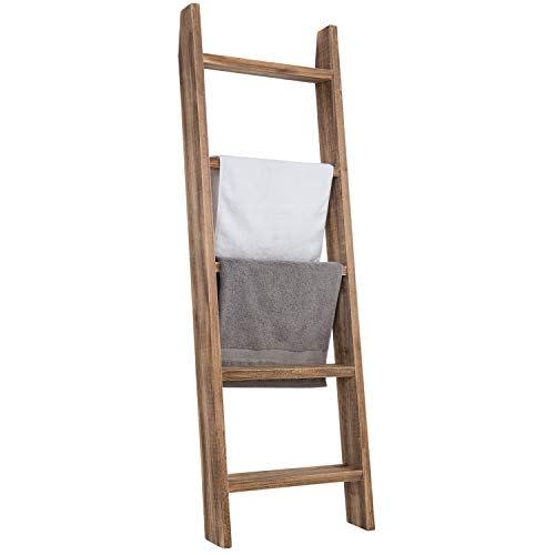 MyGift Wall-Leaning Dark Brown Wood Towel Ladder Rack