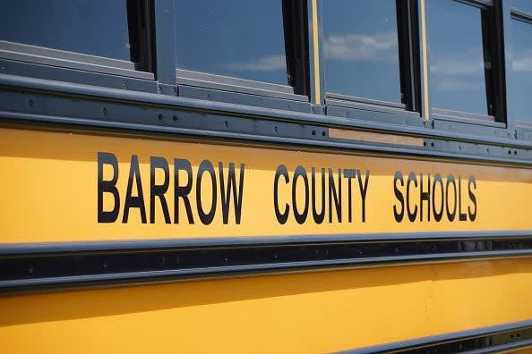 WINDER, GEORGIA - SEPTEMBER 4: A school bus sits on site after a shooting at Apalachee High School on September 4, 2024 in Winder, Georgia. Multiple fatalities and injuries have been reported and a suspect is in custody according to authorities.(Photo by Megan Varner/Getty Images)