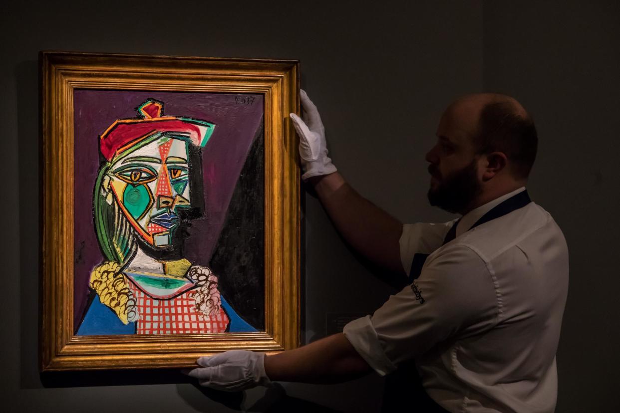 Under the hammer: Picasso's Femme au Beret et a la Robe Quadrillee 1937 is up for auction: Alex Lentati