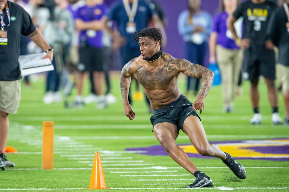 Cordale Flott at the LSU Pro Day. Wednesday, April 6, 2022.