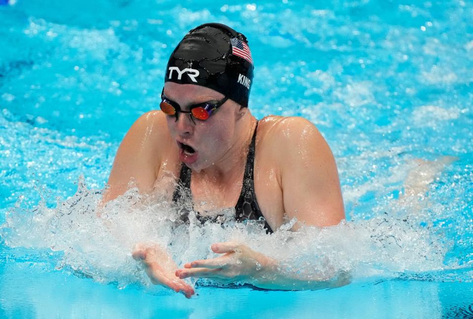 Jul 30, 2021; Tokyo, Japan; Lilly King (USA) in the women's 200m breaststroke final during the Tokyo 2020 Olympic Summer Games at Tokyo Aquatics Centre.