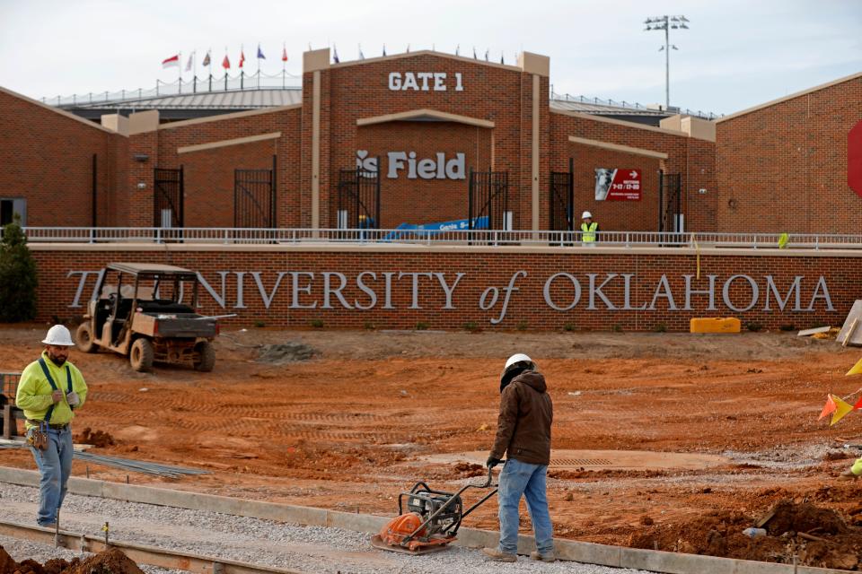 Construction continues Wednesday at Love's Field, the new University of Oklahoma softball stadium in Norman.