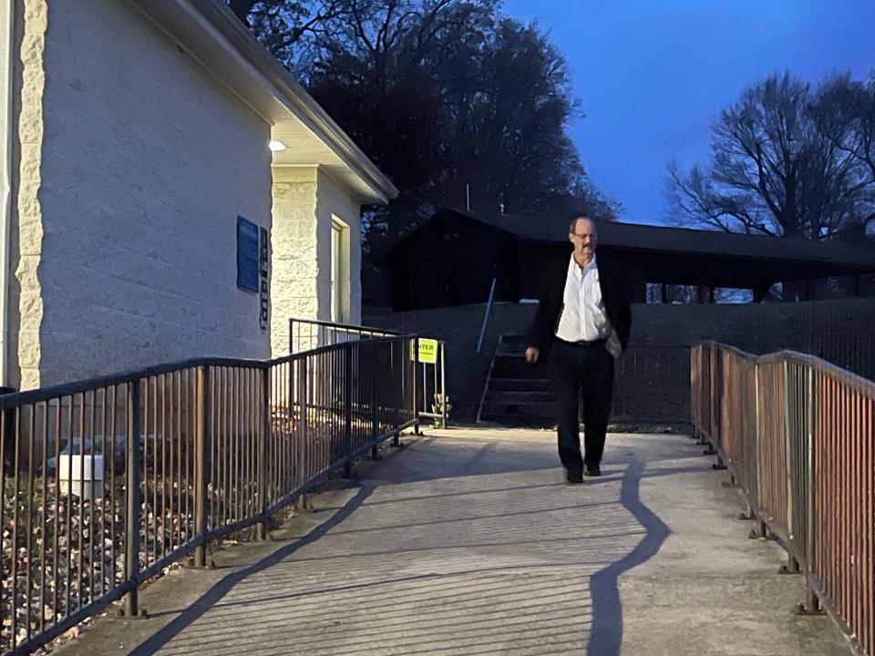 Wilson Fauber, candidate for Staunton City Council, walks down the ramp from the Gypsy Hill Park gymnasium on Nov. 7, 2023.