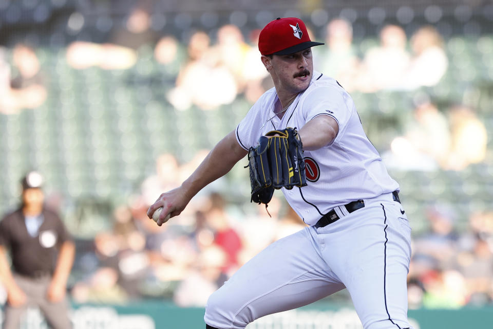 Paul Skenes, seen here pitching in Indianapolis, is the most hyped pitching prospect baseball has seen in a while. (Jeffrey Brown/Icon Sportswire via Getty Images)