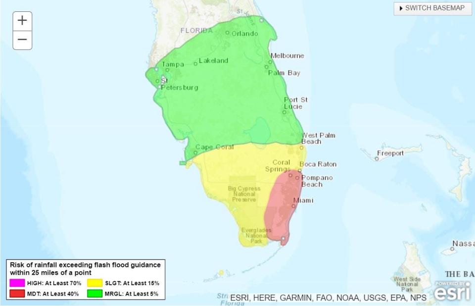 Flash floods are possible as a tropical system moves across Florida.