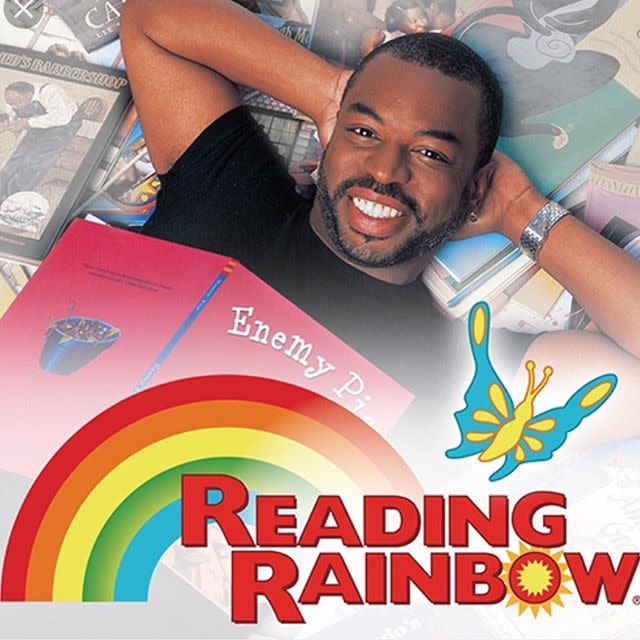 102) Singing along to the "Reading Rainbow" theme song.