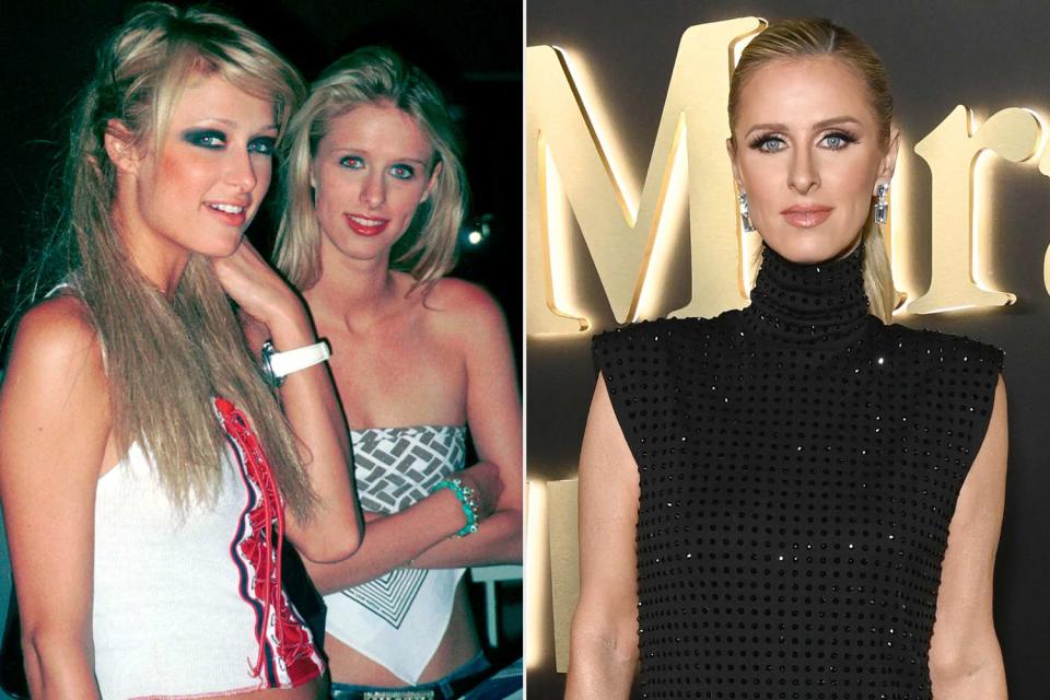 <p> Getty; Jon Kopaloff/Getty Images for Max Mara</p> Paris and Nicky Hilton in 2001; Nicky Hilton in 2023.