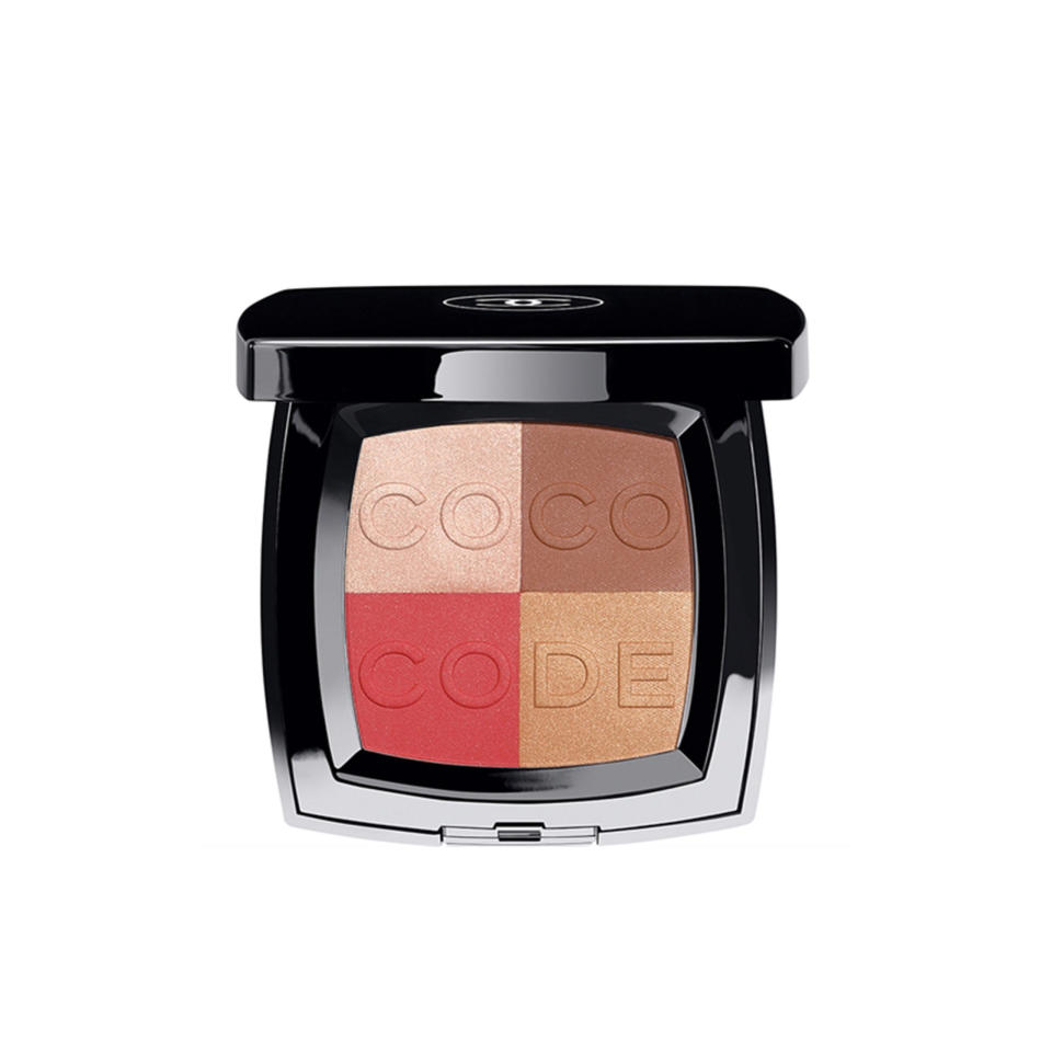 <p>A beautiful palette and four even prettier powders inside. Chanel's new limited edition compact multitasks as a bronzer, highlighter and blusher to enhance your natural glow. </p><p><em>Coco Code Blush Harmony, £49, out 27 January, <a rel="nofollow noopener" href="http://www.chanel.com/en_GB/?WT.srch=1&WT.mc_id=CO_BOUTIQUE_uk_-_bing_-_corporate_-_brand_-_pure_brand_en_GB_sea_20160819&WT.mc_t=sea" target="_blank" data-ylk="slk:Chanel;elm:context_link;itc:0;sec:content-canvas" class="link ">Chanel</a></em></p>