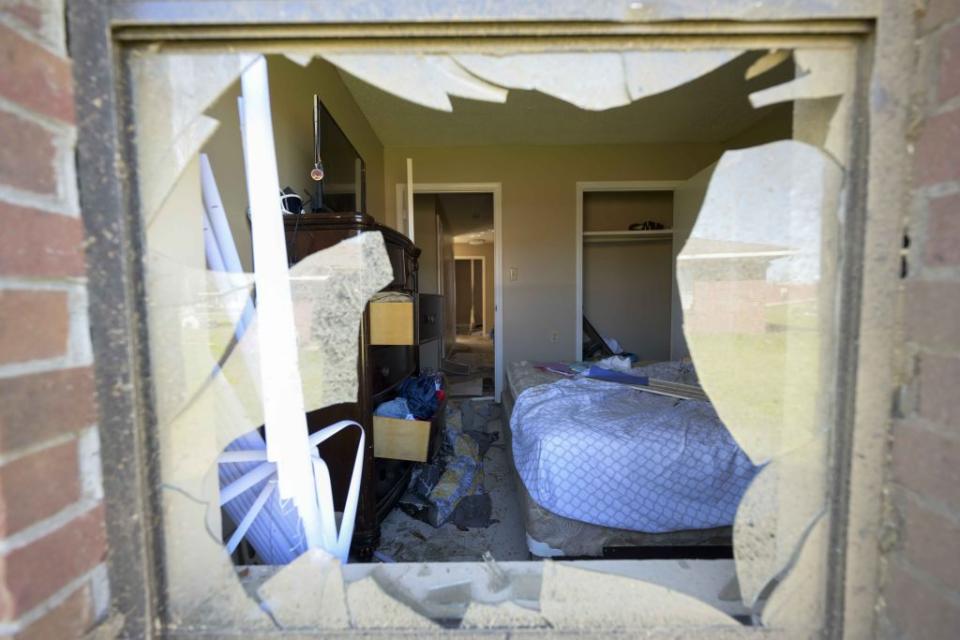 A view of damage after a tornado roared through Mississippi.