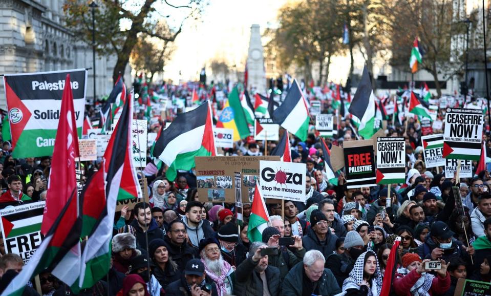 Protesters take part in a 'National March For Palestine' in London on November 25 (AFP via Getty Images)