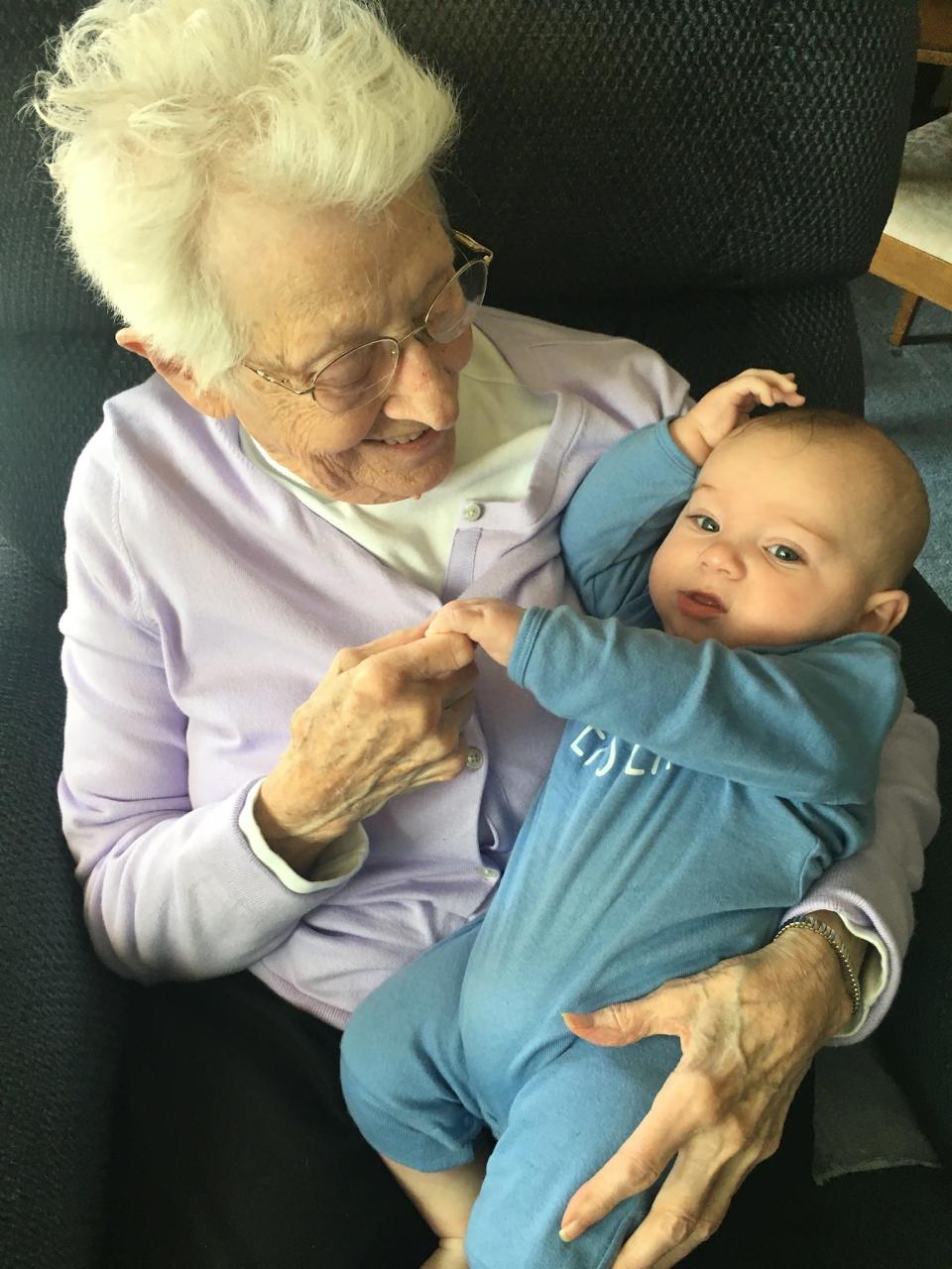 Darlene Koeckenberg welcomes the newest generation to her family's annual Easter breakfast in Greenfield. The Koeckenberg family is holding their 100th annual Easter breakfast this year.