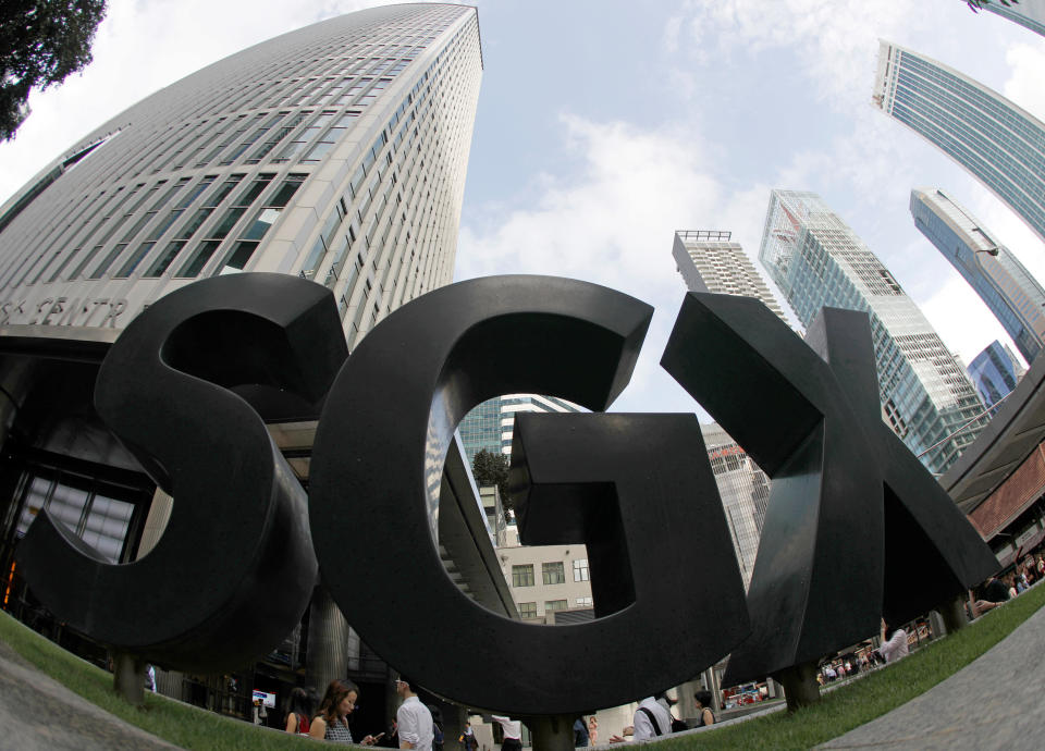 A view of the SGX signage outside their office in Singapore March 2, 2017. Picture taken March 2, 2017. REUTERS/Edgar Su